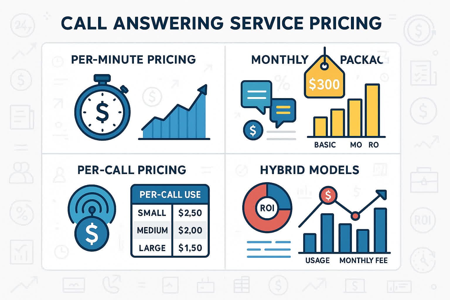 Professional cost comparison chart for call answering service pricing models