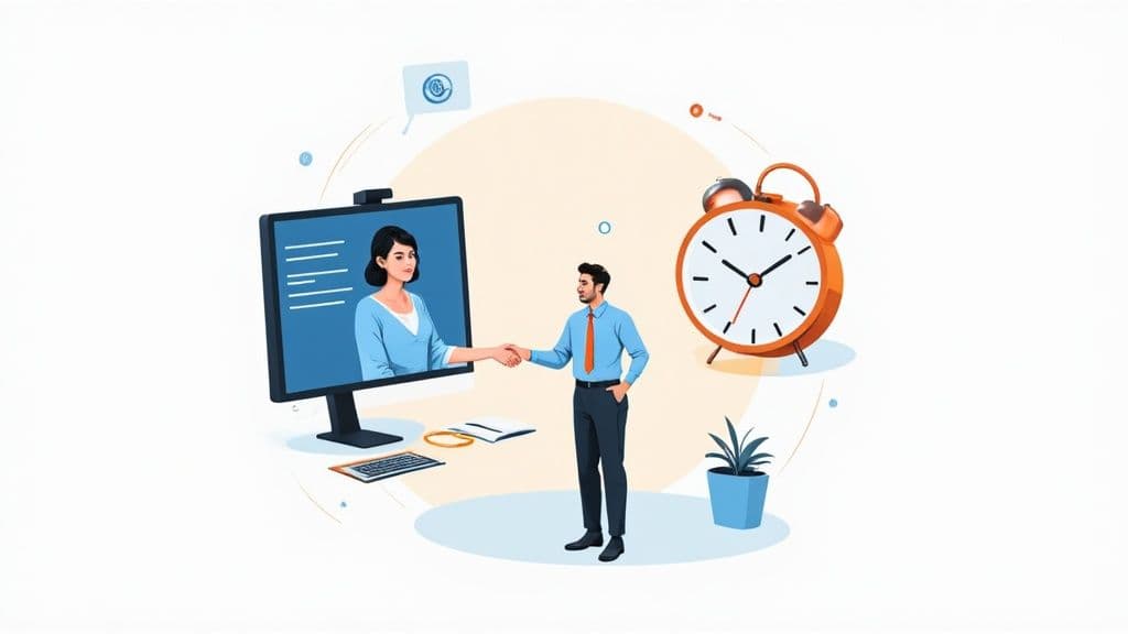 Image of a futuristic virtual receptionist interface